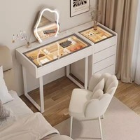 Table de toilette moderne en bois massif YOUTAI 2026 avec miroir LED et plateau en verre, mobilier de chambre à coucher pour usage domestique