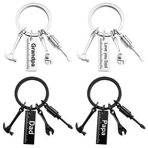 Porte-clés en acier inoxydable avec logo personnalisé, marteau, tournevis, clé à molette, cadeau pour la fête des pères, mousquetons et porte-clés promotionnels - Product Image 1