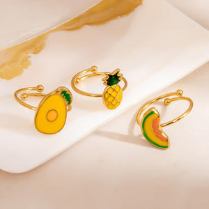 Bagues ajustables Série Fruits couleur or Ananas Avocat Pastèque Bijoux pour femmes Accessoire cadeau - Product Image 1
