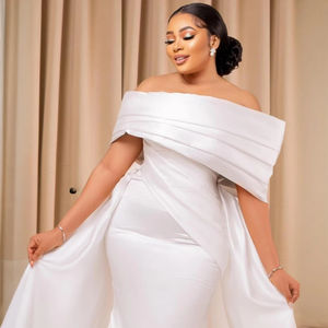 Mumuleo Nouveau style <span class=keywords><strong>Robe</strong></span> de mariée africaine à épaules dénudées <span class=keywords><strong>pour</strong></span> la mariée Aso Ebi Satin plissé Robes de mariée avec traîne détachable - Product Image 4