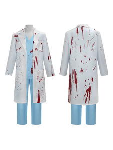Costume d'Halloween de cosplay : Maquillage sanglant, Masque d'horreur, Infirmière chirurgienne, Médecin fou, Robe de médecin sanglante en polyester 14+ - Product Image 2