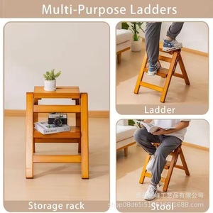 Multi-purpose household folding solid wood ladder, thickened three- or four-<b>step</b> climbing ladder, indoor <b>step</b> <b>stool</b>, portable - Product Image 5