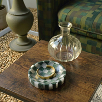 Plateau de présentation moderne rond en onyx vert émeraude et marbre blanc à carreaux de 4,7 pouces, porte-bougie pour salles de bain et tables basses