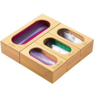 MIYU Wholesale Bamboo Ziplock Bag Storage Organizer for Drawer, Laser Printing Ziploc Food Sandwich Storage Bag Organizer Holder