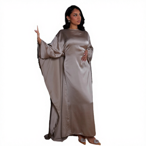 Custom Casual Winter Spring Autumn Summer Maxi Abaya Dress Muslim Women Loose Fitting <b>Glitter</b> Polyester <b>Fabric</b> Anti-Wrinkle - Product Image 4