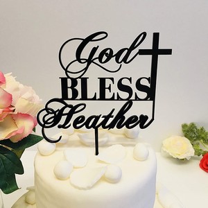 Decoración de Pastel de <span class=keywords><strong>Primera</strong></span> Comunión Reutilizable de Acrílico, Bautizo para Niños, Dios Bendiga con Cruz, Adornos para Pastel de Boda y Bautismo - Product Image 3