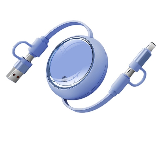 4 in 1 Retractable USB-C TPE Material Cable with Custom Logo 5A Fast Charging Pure Copper Conductor for Mobile Phones