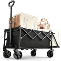 Chariot pliant robuste avec cadre en acier allié, roues tout-terrain, hauteur réglable, porte-gobelets - Plage, courses
