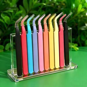 Pinces en acier inoxydable, outils pour extensions de cils, outils de maquillage, pinces colorées faites à la main, pinces à strass pour nail art - Product Image 1
