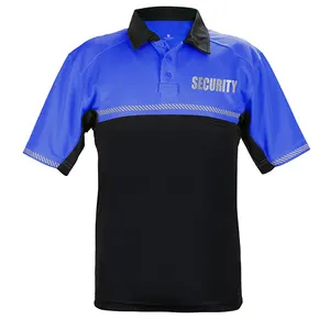 Logo personalizzato realizzato in nero e blu bicolore 100% poliestere da uomo Hi-vis manica corta Quick Dry Security Guard Polo di sicurezza