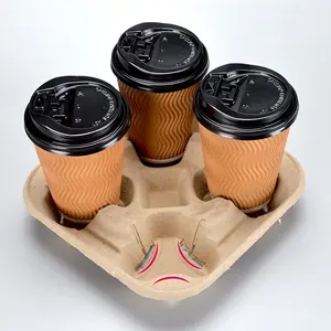 Green Treausre Customized paper cup holder 2/4/6 coffee paper cup kraft holder take away carrier