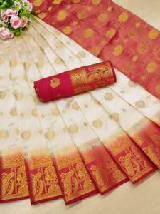 Kanchipuram Saree en soie tenue de soirée mariage indien dernier créateur Banarasi sari en coton et soie avec chemisier vêtements pour dames grossiste ApparelGarment - Product Image 4