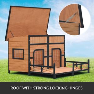 Jaulas para mascotas, portadores de madera maciza, casas impermeables para perros con puertas de <span class=keywords><strong>PVC</strong></span> y porche - Product Image 5