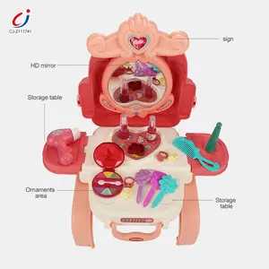 المحمولة حقيبة مدرسية فتاة اللعب منزل مستحضرات التجميل 3 في 1 خلع الملابس الجدول الطفل نتظاهر ماكياج مجموعات الالعاب