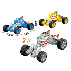 Ensemble de voitures jouets 2 pièces de haute qualité pour enfants Design dinosaure et requin Lumières et sons alimentés par inertie Transformation Crash en plastique - Product Image 3