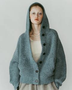 Cárdigan Informal con Capucha para <span class=keywords><strong>Mujer</strong></span>, Jacquard con Botones, Tejido Esponjoso, Azul, Uso Diario, Líneas Rectas, Corte Tridimensional - Product Image 1