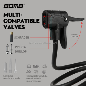 बम पोर्टेबल साइकिल एयर टायर पंप स्किलर वाल्व साइकिल हैंड पंप एक्सेसरी के साथ दबाव गेज प्लास्टिक और स्टील - Product Image 3