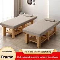 Lit de massage thaïlandais en bois massif pour salon de spa, table de massage professionnelle en bois avec base en bois et matelas confortable