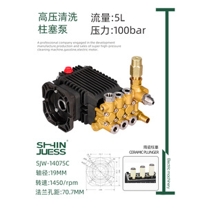 Cabezal de Bomba de Alta Presión Shinjuess 100 bar, Bomba de Pistón Eléctrica de Latón para Lavado de Coches, Eje de 19 mm, Flujo Mínimo de 0.6 L - Product Image 4