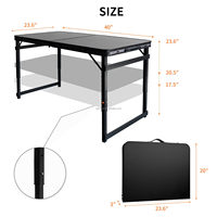 Table de camping pliable 2-4 places, cadre en aluminium, hauteur réglable sur 3 positions, poignée de transport légère, mobilier de voyage portable pour l'extérieur