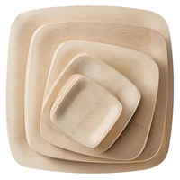 Vente en gros d'assiettes carrées en bambou jetables écologiques pour jardin, barbecue, camping, assiettes de pique-nique, plats chauds, assiettes de fête solides