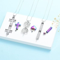 Collier urne funéraire en acier inoxydable, ensemble pendentif commémoratif pour cendres en forme de cœur, croix ou cylindre, bijoux souvenir filigrane arc-en-ciel OEM