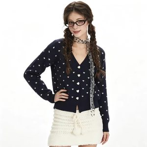 <span class=keywords><strong>Cardigan</strong></span> Lavorato a Maglia da <span class=keywords><strong>Donna</strong></span> <span class=keywords><strong>Grigio</strong></span> Vintage a Pois a Maniche Lunghe - Maglione Casual Versatile con Collo Rotondo per Signore - Product Image 2
