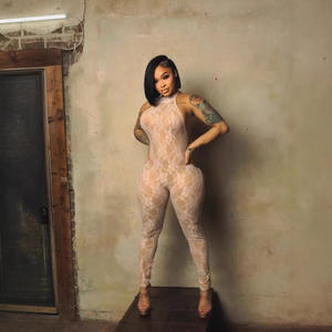 PEEQI 2770 Nuova Collezione Estate 2026 Tuta Sexy da Donna in <span class=keywords><strong>Pizzo</strong></span> Scavato Senza Maniche con Halter e Schiena Scoperta, Tuta Intera da Donna - Product Image 4