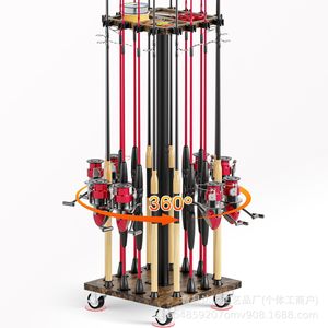 Support de canne à pêche en bois avec poulie rotative, support de rangement sur pied pour garage, bateau, usage extérieur - Product Image 2