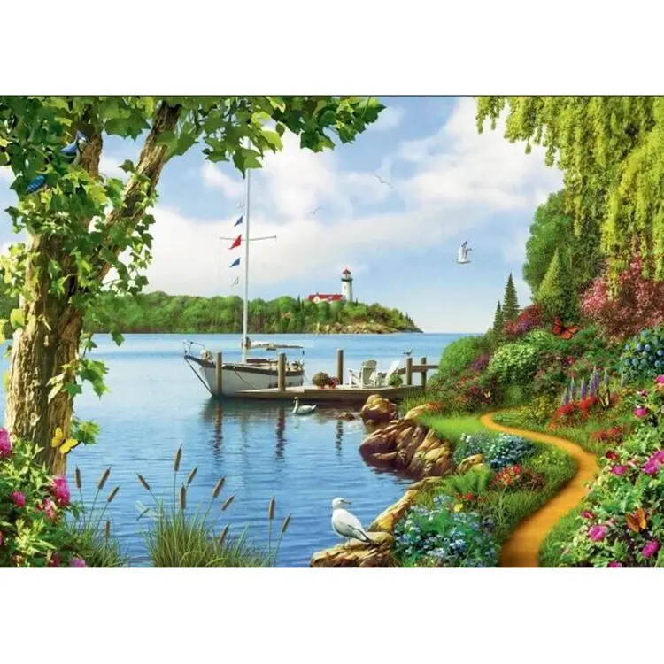 Wholesale Custom Landscape Hand painted Oil Paint 5D DIY Oil Painting By Numbers For wall Decor