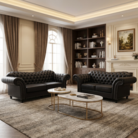 Ensemble de canapés Chesterfield en cuir postmoderne capitonné (2+3 places) – Luxe moderne pour salon de villa/maison