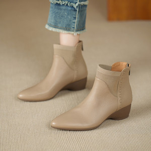 Botas de Mujer Estilo Coreano 2025, Retro, Moda, Tacón Plano, Cierre Trasero, Punta en Pico, de Cuero - Product Image 2