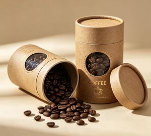 Tube à café en papier kraft écologique avec logo en feuille d'or, boîte cylindrique recyclable pour le stockage des grains de café - Product Image 2