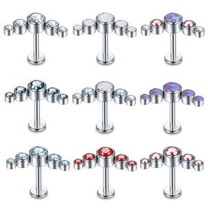Vente en gros de bijoux de piercing corporel en acier inoxydable 316L avec zircon cristal pour tragus, conque, hélix et cartilage - Product Image 1