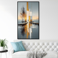 Peinture à l'huile abstraite peinte à la main, paysage, portrait, texture 3D, couteau à palette, couple marchant sur un pont, encadrée, toile 60x80cm, décoration murale