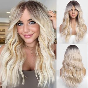 Peluca de fibra de seda de alta temperatura con flequillo y ondas grandes, cabello liso largo para chicas europeas y americanas, de fábrica transfronteriza. - Product Image 6