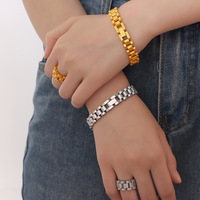 Modische Frauen Hierarchie Design Breiter und dicker Ketten ring Dicker Ketten ring 18 Karat vergoldeter Edelstahl ring