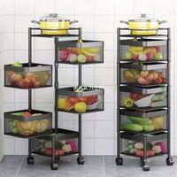 Huishoudelijke opbergwagen vierkant draaibaar rek 2-5 lagen keuken groente opbergwagen multifunctioneel gietijzer zwart/wit modern