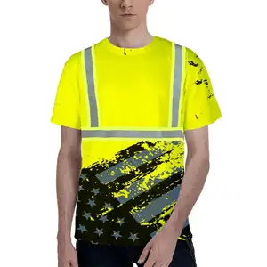 Tự làm in kỹ thuật số quốc gia Flap hivis bảo hộ lao động Áo thun an toàn quần áo phản quang T-Shirt