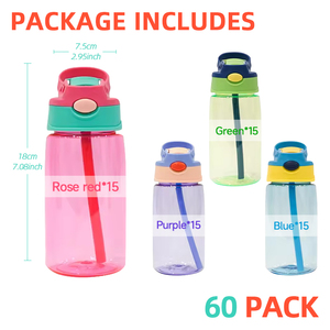 Garrafa de Água Plástica Infantil de 480ml (16oz) para Viagem e Esportes com Tampa Bonuce e Canudo - Desenhos Animados - Armazém EUA - Product Image 3