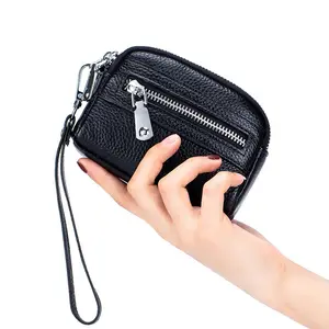 WESTAL Double Zipper Women Leather Wallet Genuine Leather Clutch Bag With Wristlet Large Capacity Coin Purse Leather Women Purse