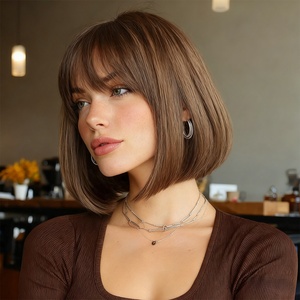 วิกผมสังเคราะห์ทนความร้อนไล่ระดับสีสีน้ำตาลอ่อนวิกผมตรงสั้นสำหรับผู้หญิงผมหน้าม้าสีดำ SM7271 - Product Image 4