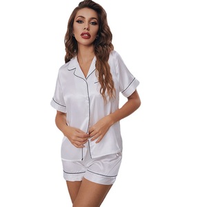 निजी लेबल गर्मियों पजामा ठोस रंग कम बाजू शॉर्ट्स सूट प्लस आकार आकस्मिक Homewear लड़कियों सेक्सी Nightwear सेट - Product Image 1