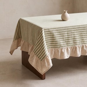 <span class=keywords><strong>Tovaglia</strong></span> a righe verde salvia con volant <span class=keywords><strong>in</strong></span> cotone e <span class=keywords><strong>lino</strong></span> per pranzo, copritavolo per tè pomeridiano, decorazioni per la casa <span class=keywords><strong>in</strong></span> stile rustico francese - Product Image 1