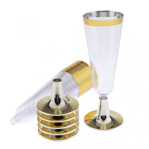 Verres à vin jetables en plastique transparent avec logo personnalisé, élégants avec bord doré, coupes élégantes pour les célébrations <span class=keywords><strong>de</strong></span> mariage, pour flûtes à <span class=keywords><strong>champagne</strong></span> - Product Image 4
