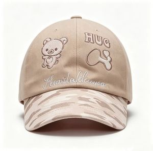 <b>Cute</b> <b>Bear</b> Embroidery Baseball Cap Camouflage Brim Cotton Adjustable Casual Sun Hat for Kids - Product Image 5