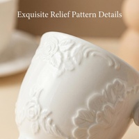 Tasse à café en céramique blanche de 220 ml avec soucoupe, motif floral en relief, écologique, prix de gros