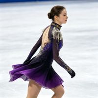 Costume de patinage artistique violet et noir dégradé, robe en maille à manches longues avec strass pour filles adultes, compétition et performance