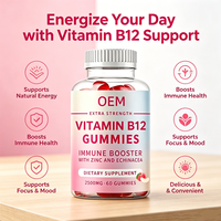 Gummies de Vitamine B12 Extra Forte OEM 2500mcg – Énergie, Concentration, Humeur, Soutien Immunitaire avec Zinc et Échinacée – 60 Gummies