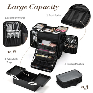 Professional Hair Stylist Trolley <b>Case</b> Large Capacity Beauty Storage <b>Makeup</b> Bag With Removable Tray & 4 Clear Cosmetic Pouch - Product Image 3